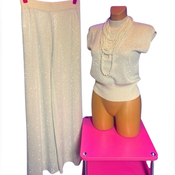 2 Pc: Shimmering Sequin/Rhinestone Sliver Set, NWOT - Picture 1 of 14